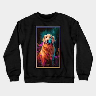 Golden Retriever Dog Vibrant Tropical Flower Tall Digital Oil Painting Portrait 4 Crewneck Sweatshirt